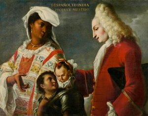 Español e india producen un mestizo, c.1715